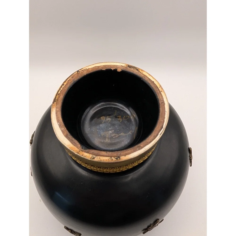 Vintage Italian Matte Black Ceramic Bee‎ Bowl  Limited Edition 95/300 Signed